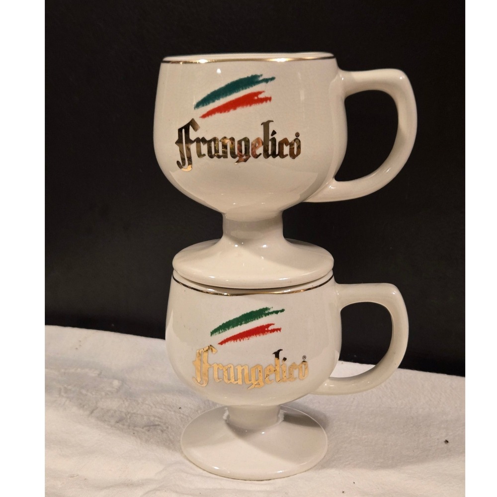 Frangelico Liqueur Pedestal Mugs Set of 2 Cream Gold Excellent Footed Barware